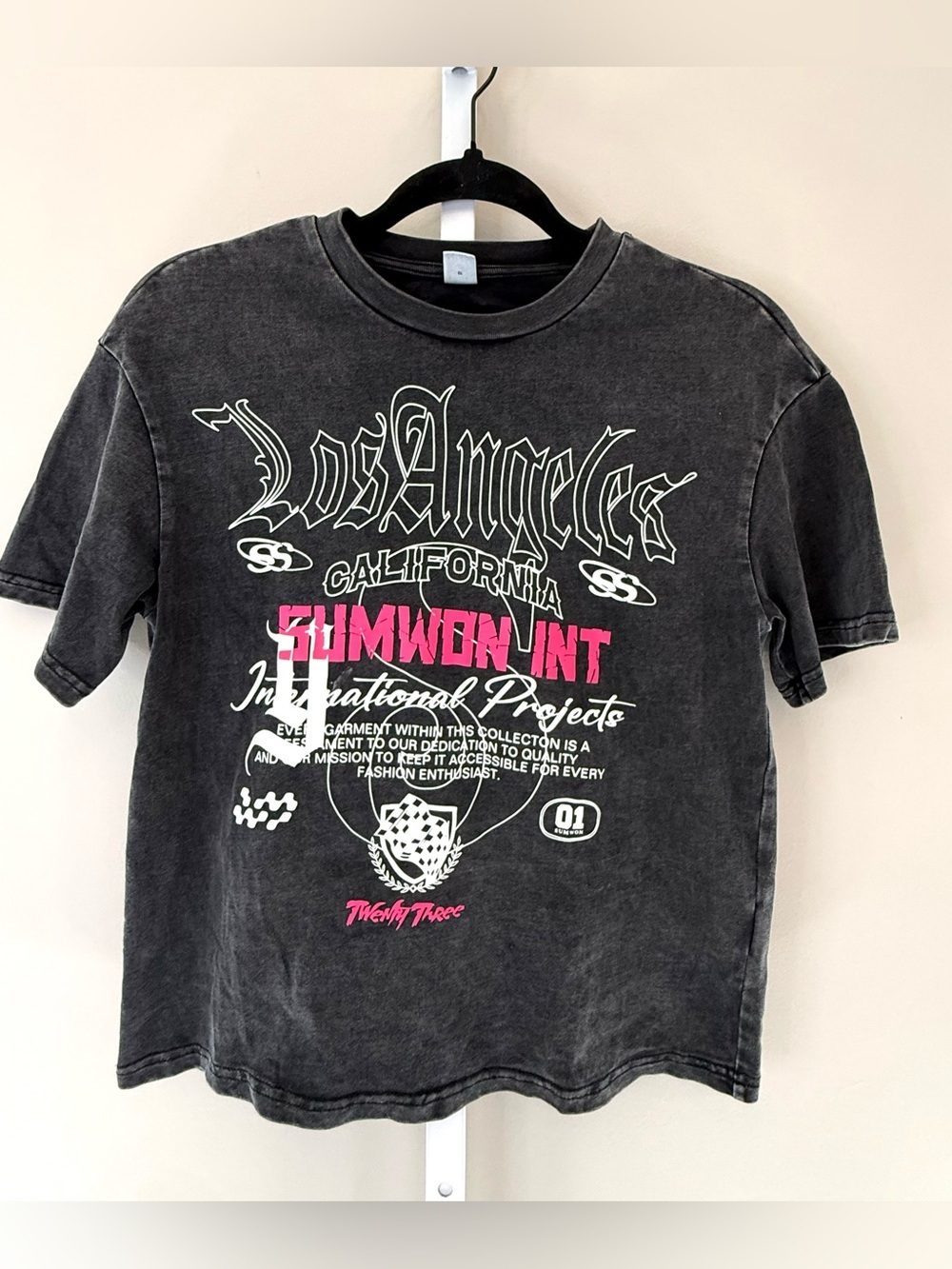 Sumwon Los Angeles Kids Graphic Tee Washed Black Pink Size 9Y